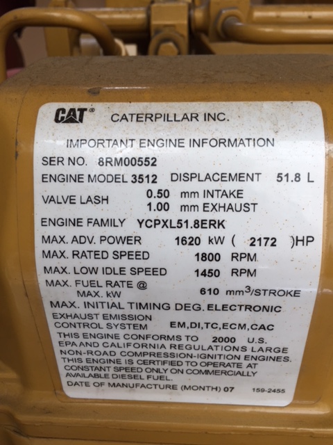 Low Hour Caterpillar 3512B 1500KW  Generator Set Item-16051 17