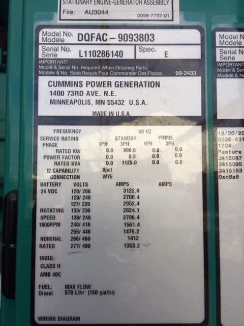 New Surplus Cummins QST30-G5 NR2 900KW  Generator Set Item-16238 11