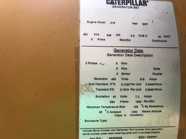 High Hour Caterpillar C18 545KW  Generator Set Item-16226 3