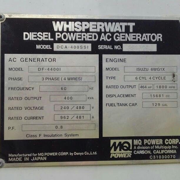 Good Used Isuzu 6WG1X 352KW  Generator Set Item-16266 2