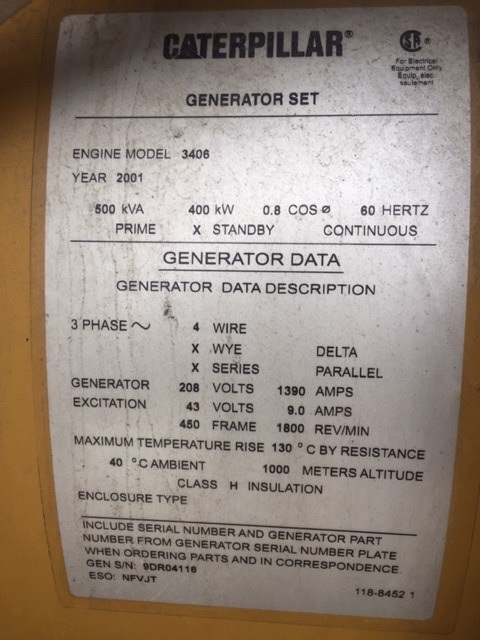 Like New Caterpillar 3406C 400KW  Generator Set Item-16352 17