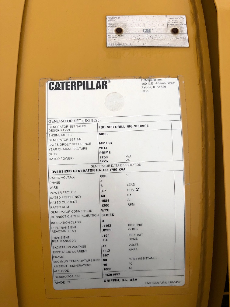 New Surplus Caterpillar 1225KW  Generator End Item-16294 1