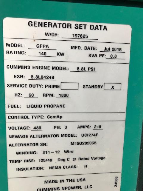 Like New Cummins 8.8L PSI 140KW  Generator Set Item-16363 10