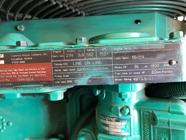 Low Hour Cummins 4BT3.9-G1 50KW  Generator Set Item-16392 16