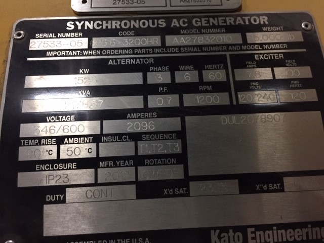 New Surplus Kato 1525KW  Generator End Item-16325 3