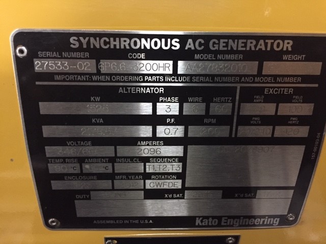 New Surplus Kato 1525KW  Generator End Item-16327 3