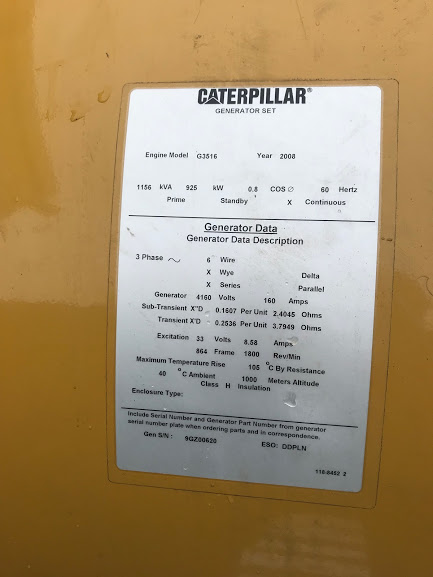 New Surplus Caterpillar G3516 925KW  Generator Set Item-16409 6