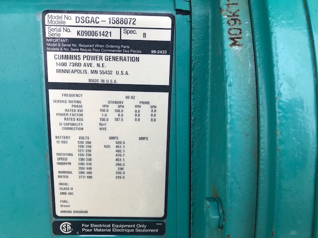 Good Used Cummins QSB7-G3 NR3 150KW  Generator Set Item-16438 7