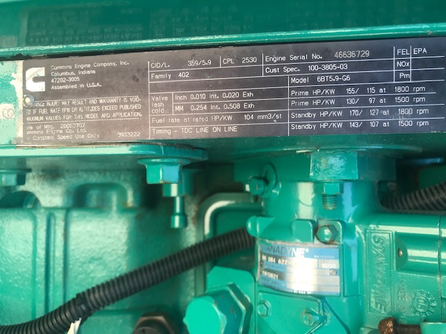 Low Hour Cummins 6BT5.9-G6 100KW  Generator Set Item-16488 8