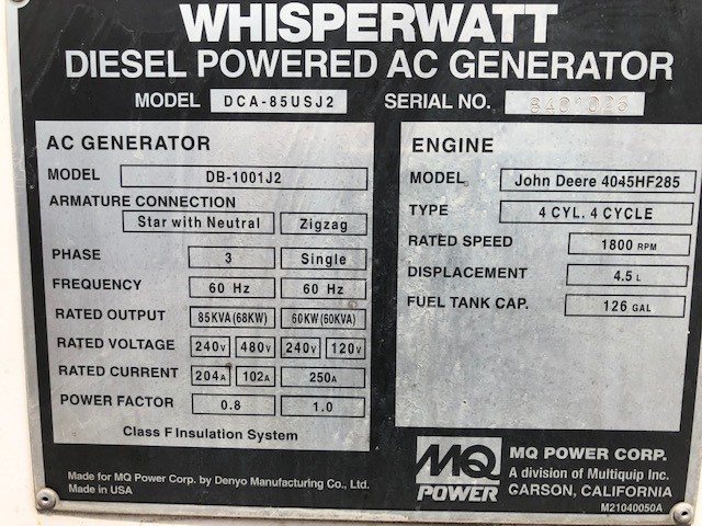 Good Used John Deere 4045HF285 68KW  Generator Set Item-16565 14