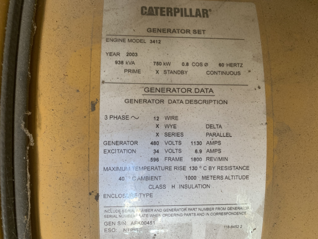 Low Hour Caterpillar 3412 750KW  Generator Set Item-16589 6