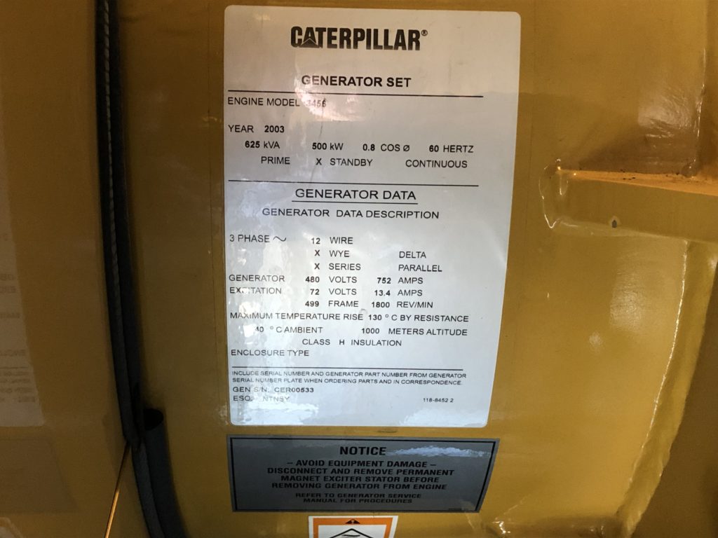 Low Hour Caterpillar 3456 500KW  Generator Set Item-16511 8
