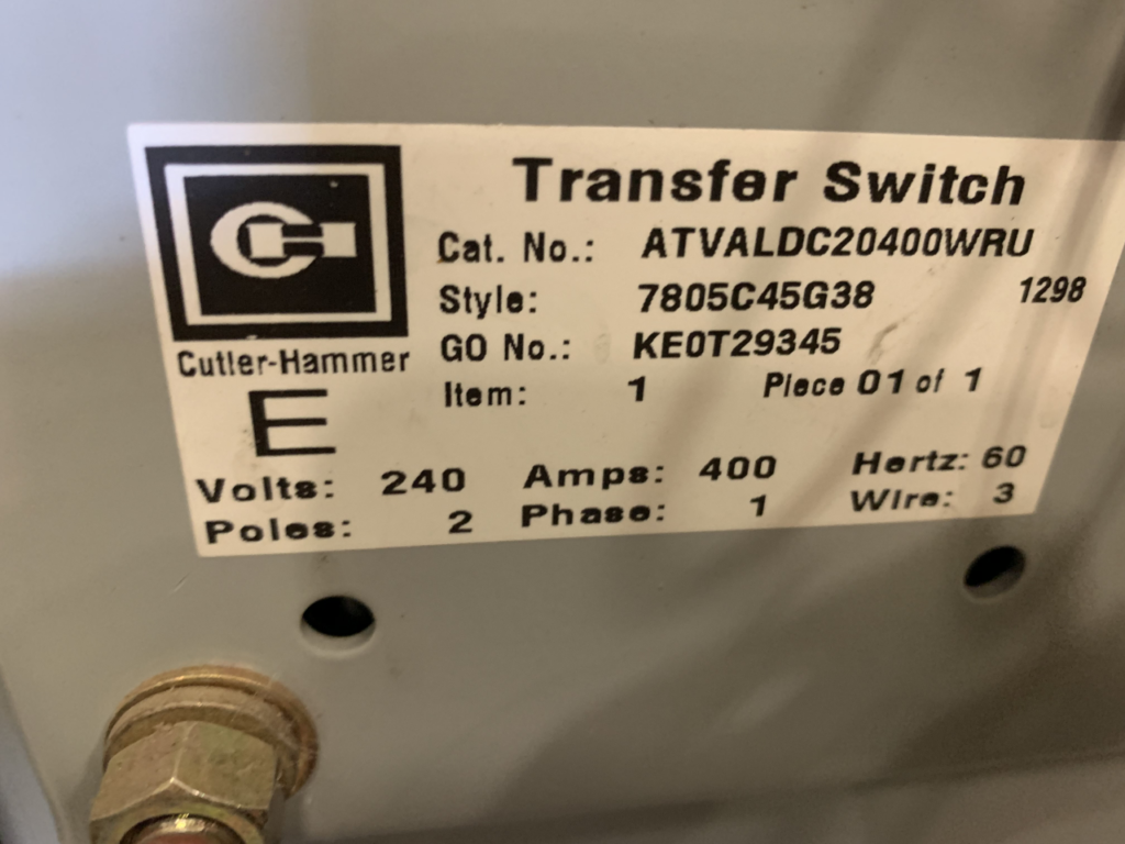 Low Hour Cutler Hammer ATVALDC20400WRU 400 Amp  Transfer Switch Item-16576 3