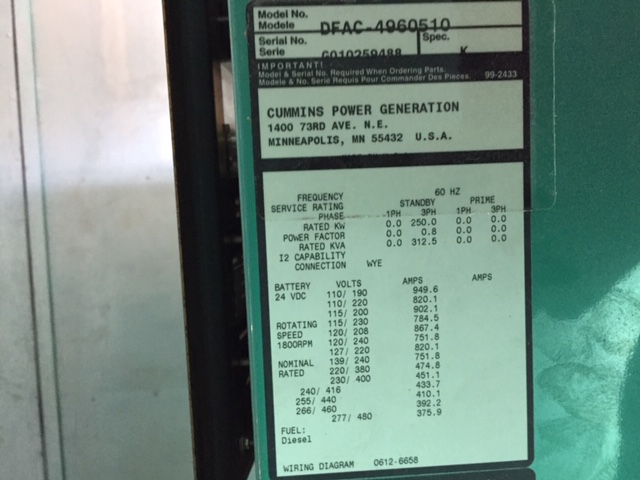 Low Hour Cummins LTA-10G1 250KW  Generator Set Item-16638 7