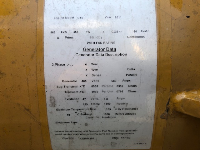 High Hour Caterpillar C15 ACERT 455KW  Generator Set Item-16648 3