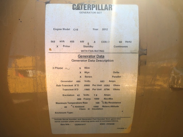 High Hour Caterpillar C15 ACERT 455KW  Generator Set Item-16688 5