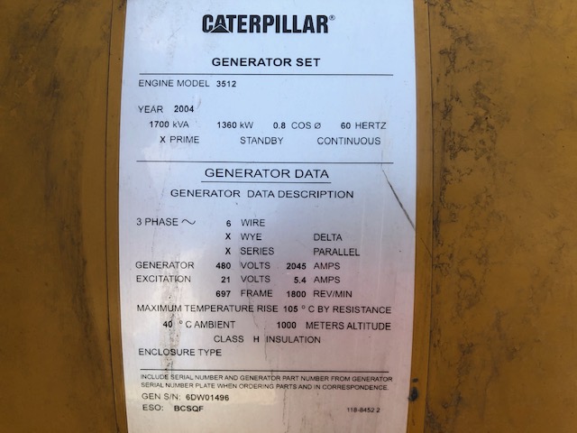 Low Hour Caterpillar 3512B 1500KW  Generator Set Item-16671 15