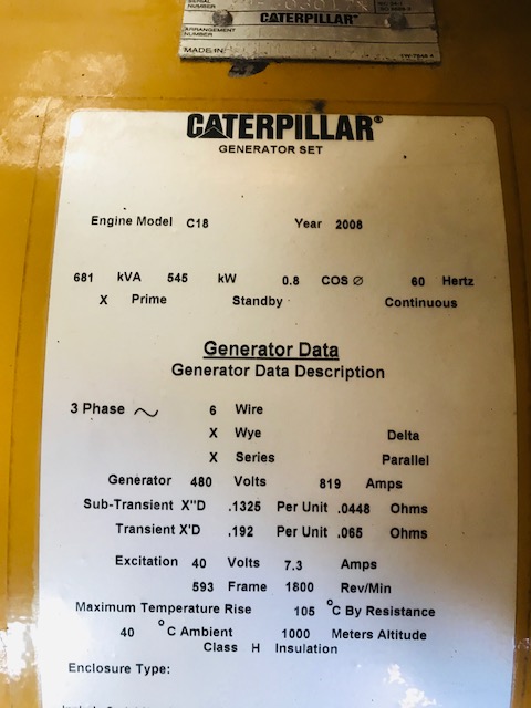 Low Hour Caterpillar C18 Acert 545KW  Generator Set Item-16830 7