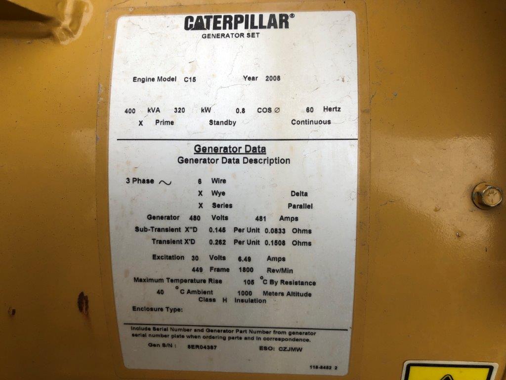 New Surplus Caterpillar C15 320KW  Generator Set Item-16839 3