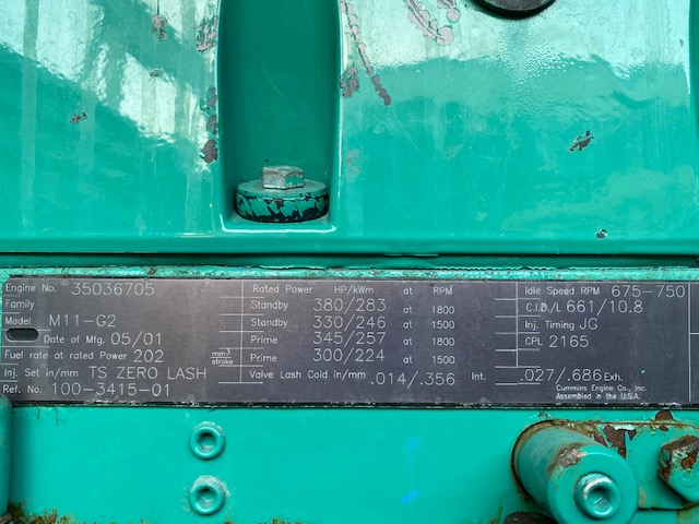 Low Hour Cummins M11-G2 250KW  Generator Set Item-16549 5