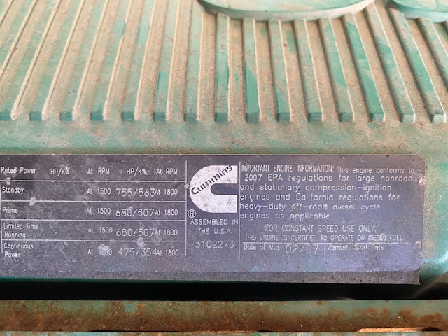 Good Used Cummins QSX15-G9 500KW  Generator Set Item-16927 11