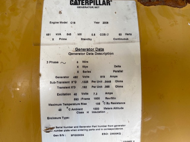 Low Hour Caterpillar C18 Acert 545KW  Generator Set Item-16950 8