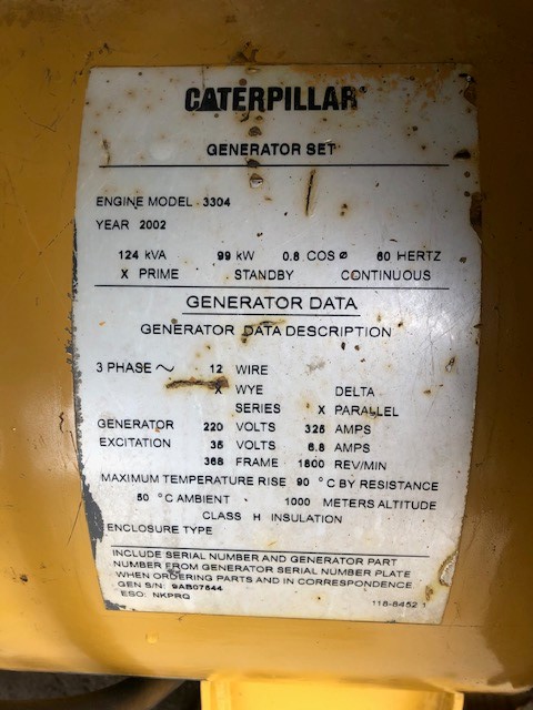 High Hour Runner Caterpillar 3304 DIT 99KW  Generator Set Item-17045 8