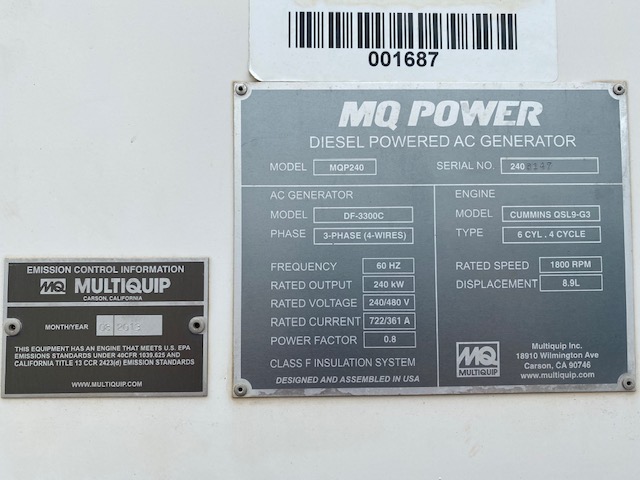 Good Used Cummins QSL9-G3 240KW  Generator Set Item-16998 3