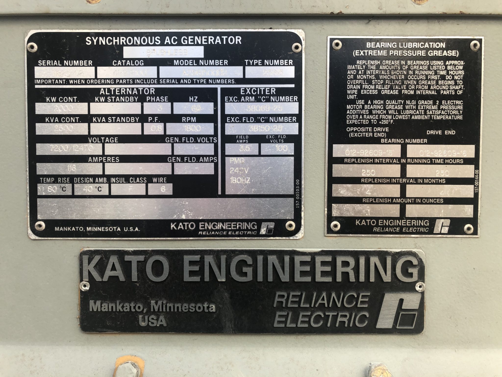 Low Hour Kato 2000KW  Generator End Item-17027 2