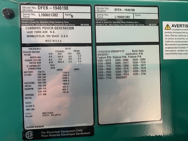 New Cummins QSX15-G9 500KW  Generator Set Item-16701 15