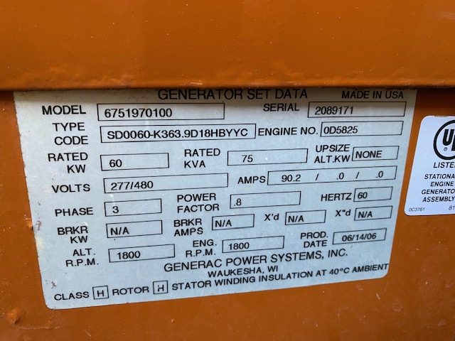 Low Hour Mitsubishi 4D34-T 60KW  Generator Set Item-17169 7