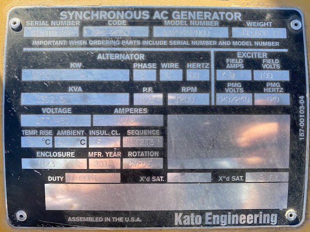 New Surplus Kato 1050KW  Generator End Item-17315 8