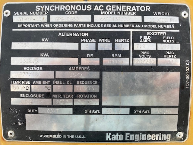 New Surplus Kato 1050KW  Generator End Item-17317 8