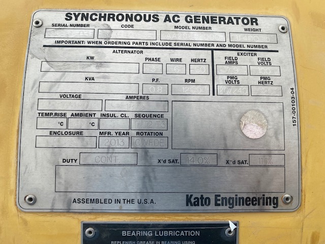New Surplus Kato 1250KW  Generator End Item-17332 8