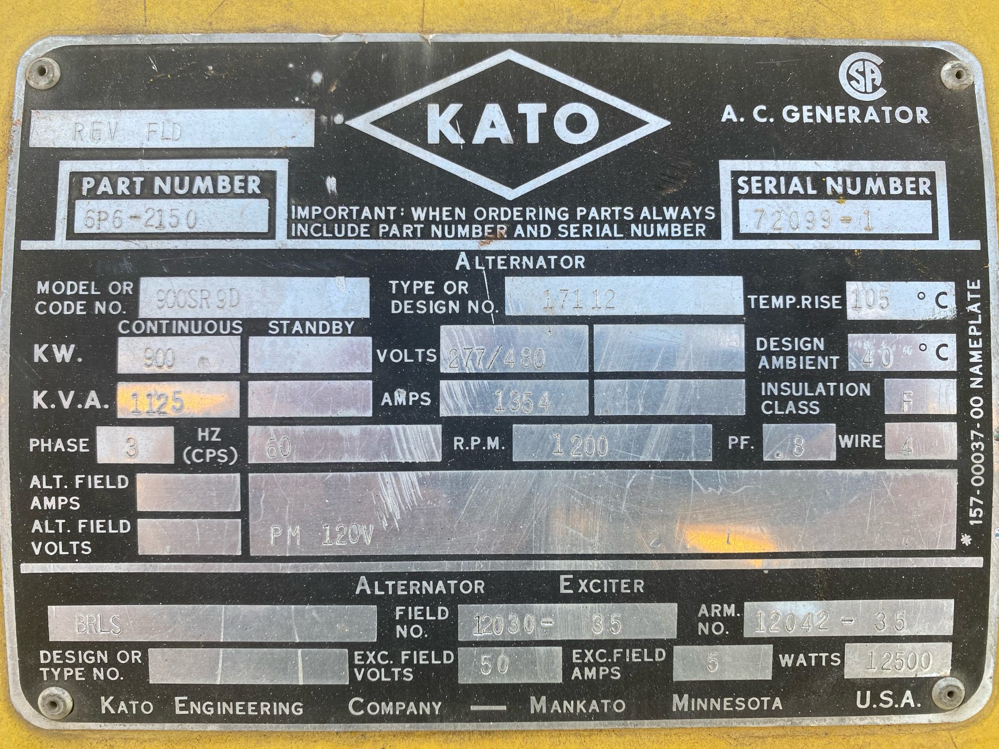 Good Used Kato 900KW  Generator End Item-17310 4