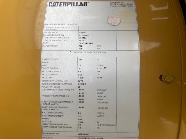 New Surplus Caterpillar G3406 TA 170KW  Generator Set Item-17301 1