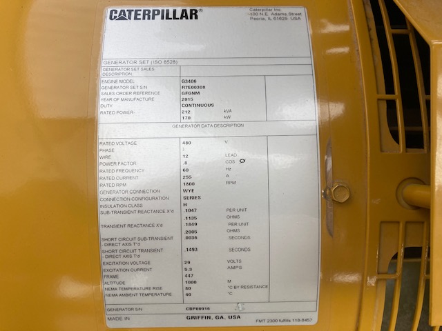 New Surplus Caterpillar G3406 TA 170KW  Generator Set Item-17306 6