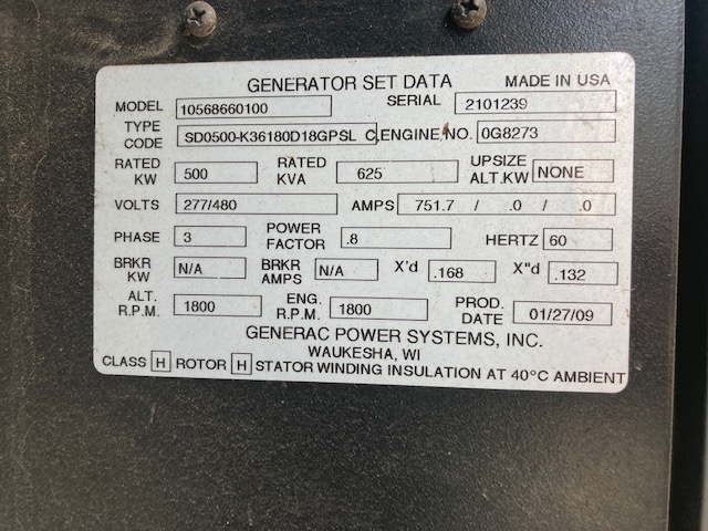Low Hour Doosan P180FE 500KW  Generator Set Item-17461 10