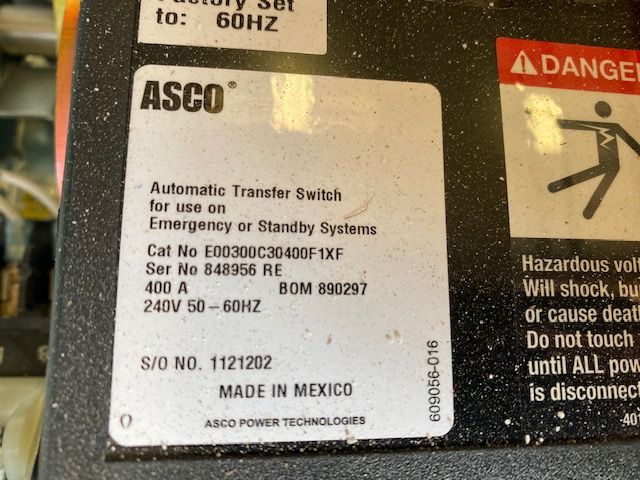 Low Hour ASCO E00300C30400F1XF 400 Amp  Transfer Switch Item-17444 6