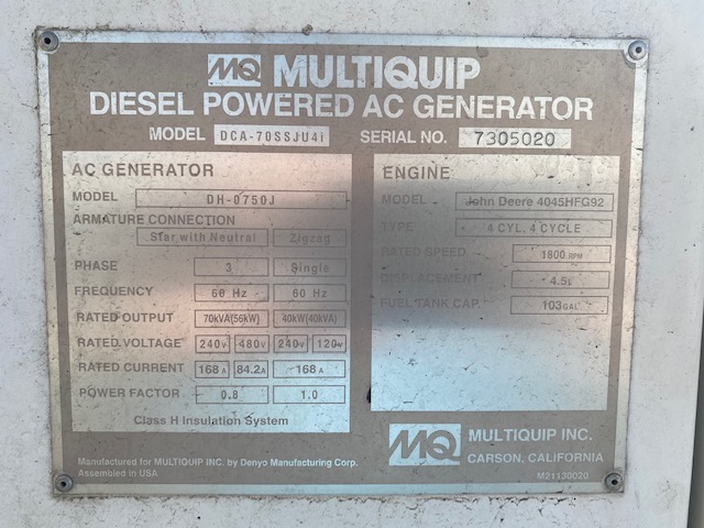 Low Hour John Deere 4045HFG92 62KW  Generator Set Item-17076 10