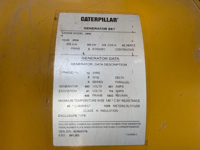 Low Hour Caterpillar 3406C 300KW  Generator Set Item-17638 9