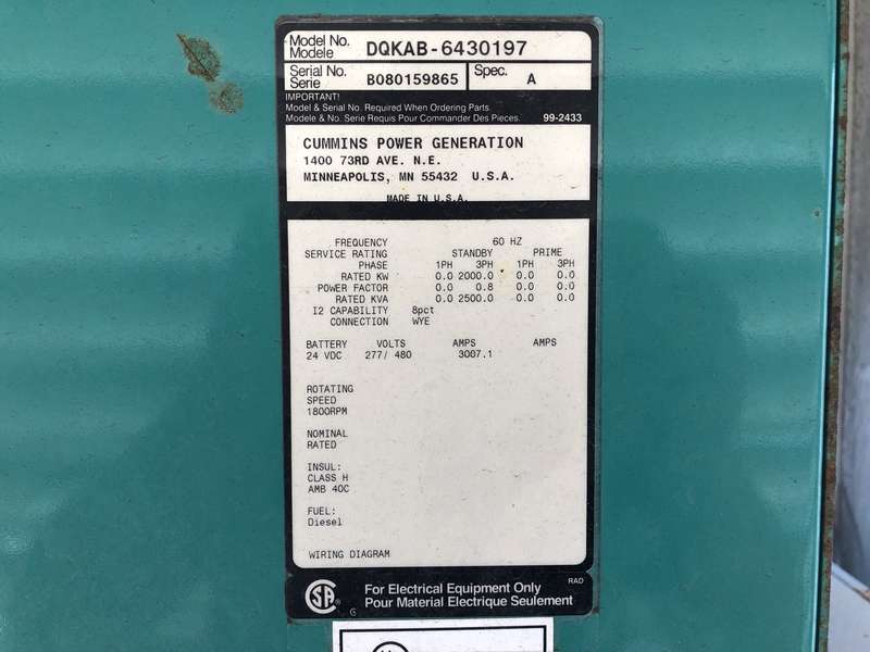 Low Hour Cummins QSK60-G6 2000KW  Generator Set Item-17837 9