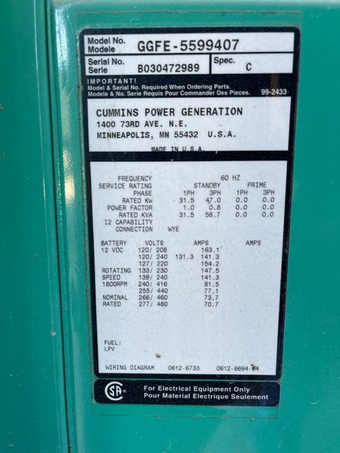 Low Hour Ford ESG-642 47KW  Generator Set Item-17952 6