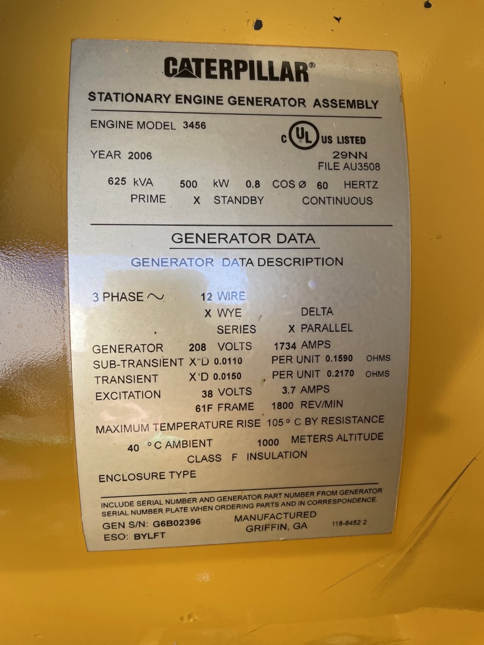 Low Hour Caterpillar 3456 500KW  Generator Set Item-17737 5