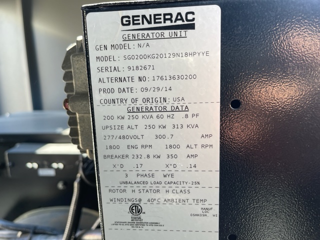 Low Hour Generac 12.9L 200KW  Generator Set Item-17978 8