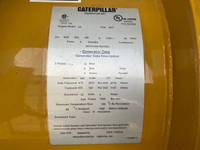 Low Hour Caterpillar C9 250KW  Generator Set Item-17911 11