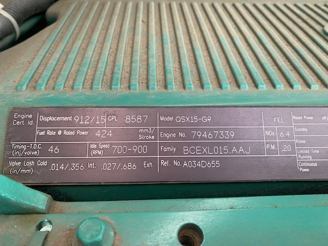 Low Hour Cummins QSX15-G9 500KW  Generator Set Item-18010 12