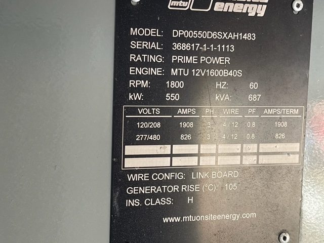 Like New MTU 12V1600B40S 550KW  Generator Set Item-18215 6