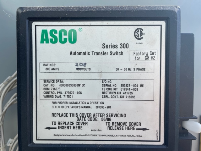 New ASCO Series 300 800 Amp  Transfer Switch Item-18298 3