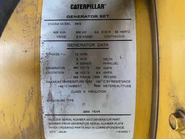 Low Hour Caterpillar 3412 500KW  Generator Set Item-18316 8